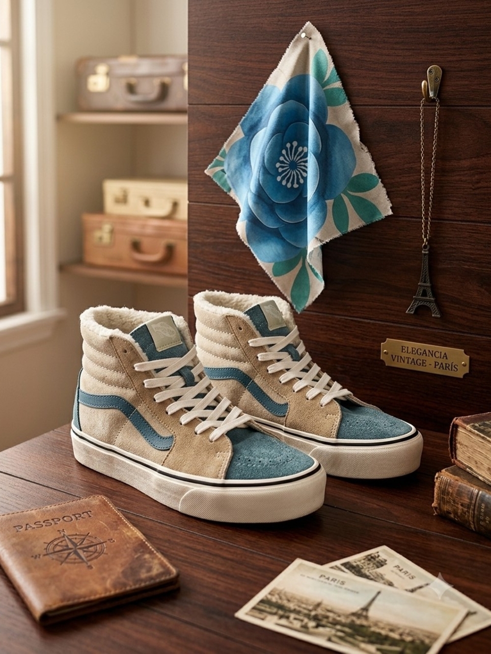 Vans High-Top Suede & Sherpa Sneakers - Teal & Beige